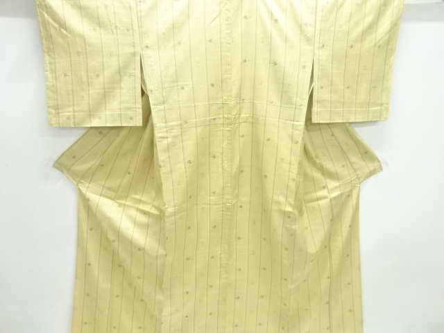 JAPANES KIMONO / ANTIQUE HITOE KIMONO / SILK / TSUMUGI / WOVEN STRIPE & KASURI PATTERN
